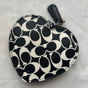 Heart-Shaped Black and White Coach Coin Purse